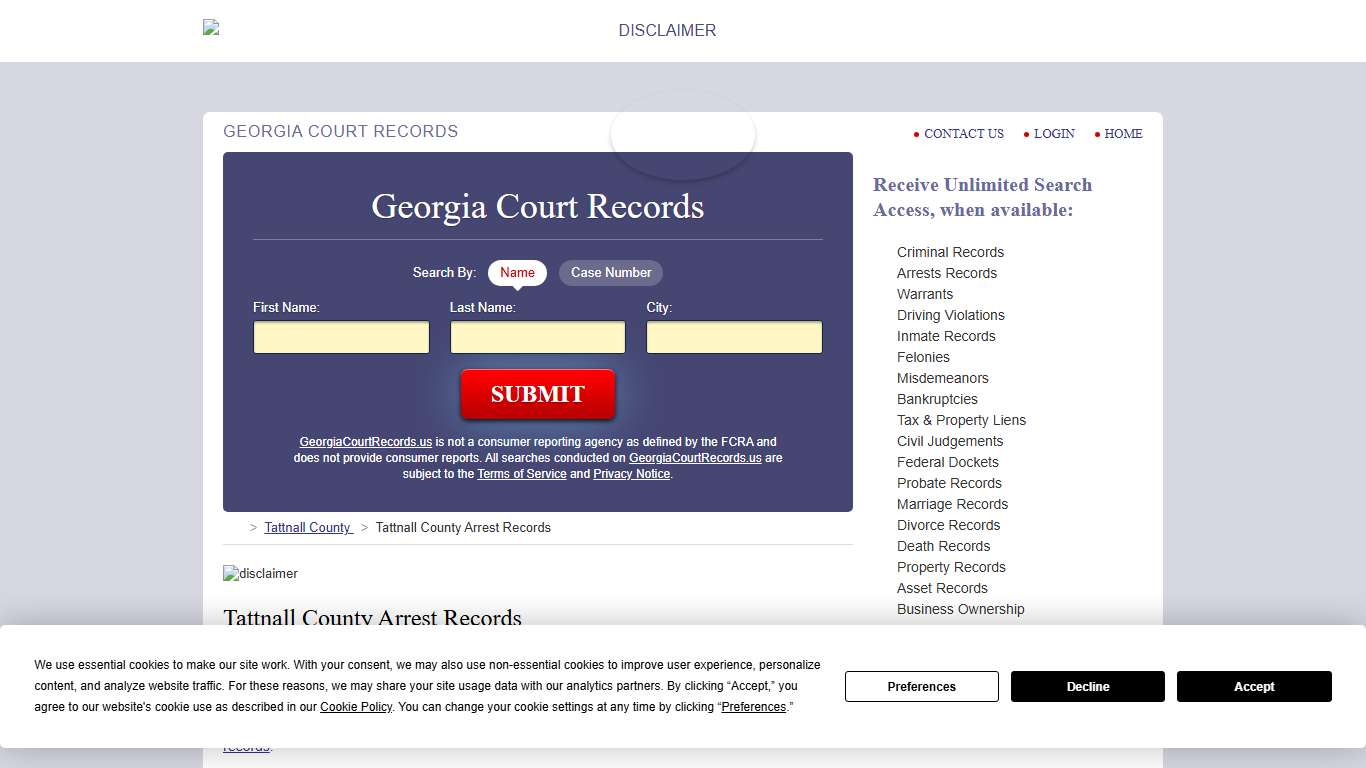 Tattnall County Arrest Records GeorgiaCourtRecords.us